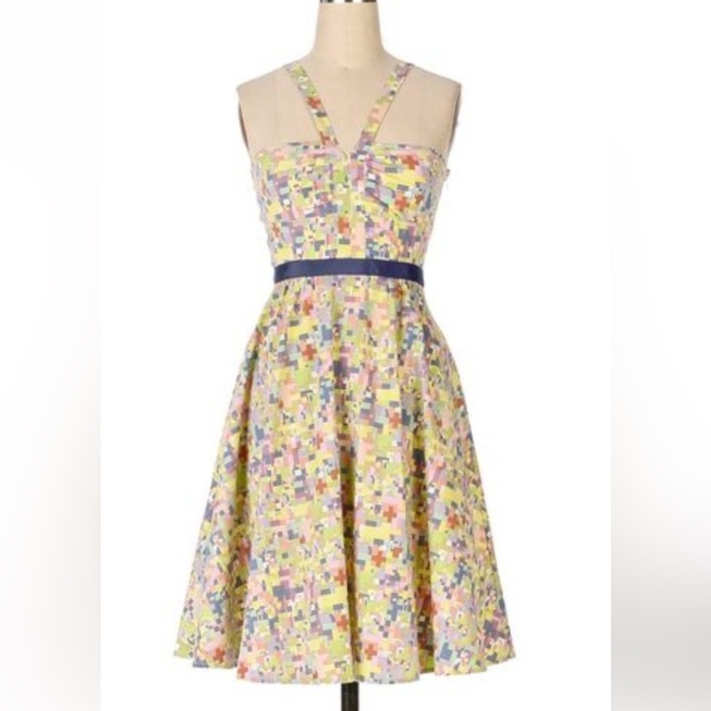 Rare Vintage Anthropologie Pixelated Parade V-Strap Dress- Viola